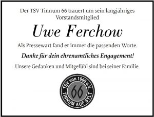 Read more about the article Der TSV Tinnum 66 trauert um Uwe Ferchow